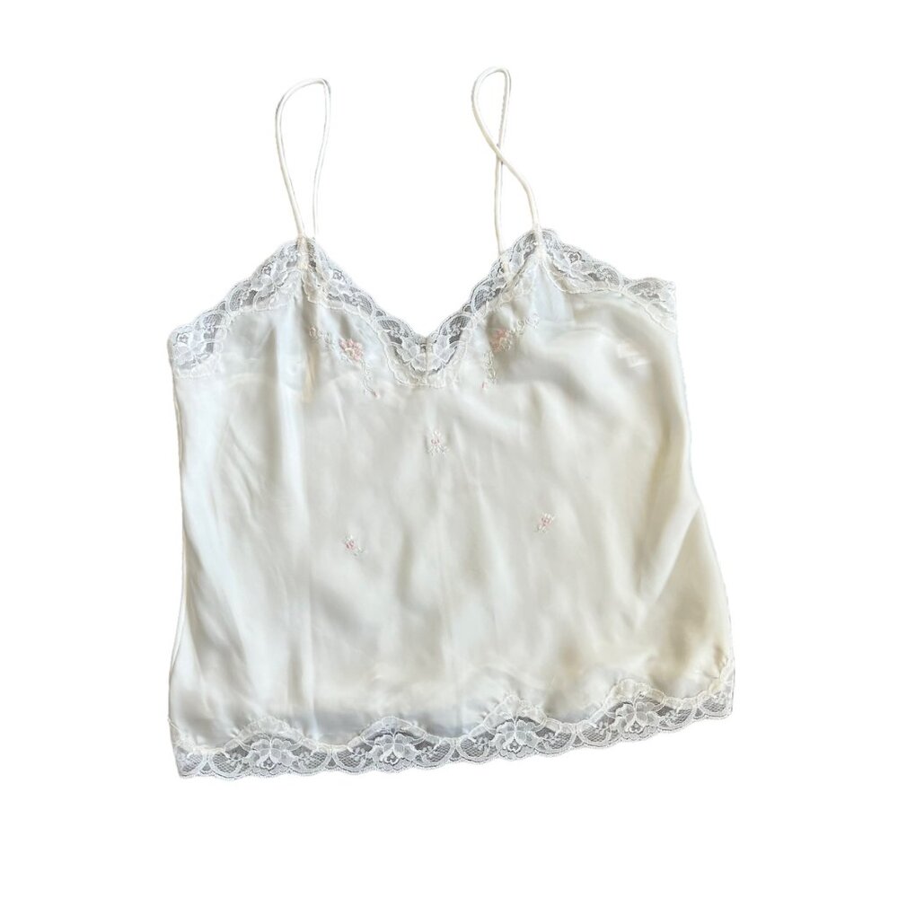 Vintage Barbizon Semi Sheer Delicate Floral Embroidered Lingerie Camisole M